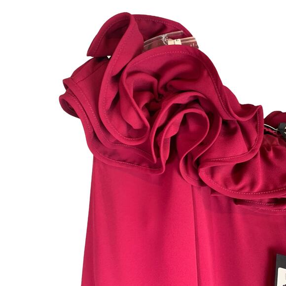 Halston Heritage Mini Dress Womens S Maroon Off The Shoulder Ruffled Neck NWT - Picture 4 of 13
